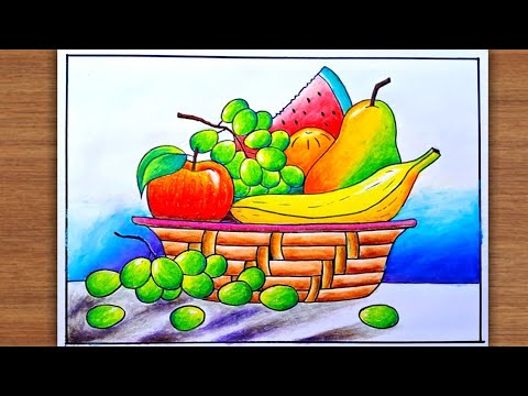 Fruit Basket Drawing 🍉🍌🥜| How to draw fruit basket 🥰😍| Very easy drawing | Kisholoy