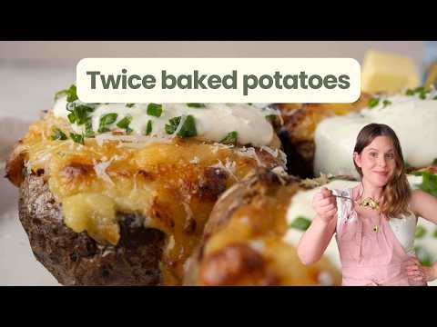 Garlic confit butter twice baked potatoes with crispy bacon bits