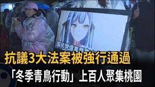 抗議3大法案被強行通過！「冬季青鳥行動」上百人聚集桃園－民視新聞