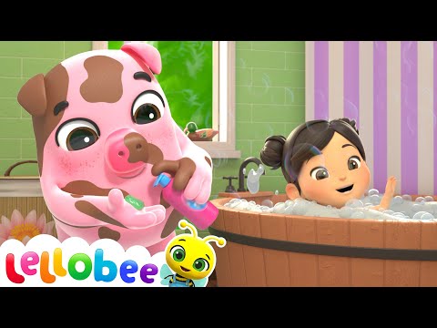 Bubbly Bath Party! 🛁 Ella & the Animals Get Clean! | 🌻Lellobee City Farm - Kids Playhouse Song Mix