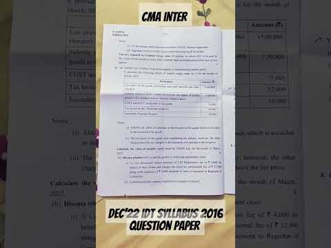 CMA INTER DEC'22  INDIRECT TAXATION QUESTION PAPER (SYLLABUS 2016)