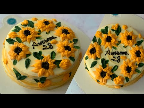 Cute & Simple Sunflower Theme Cake | Floral Buttercream Cake Decoration | Birthday Cake Decorating