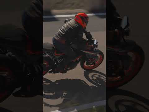 Rocketing the corners on the KTM 390 DUKE