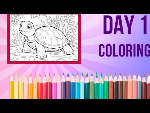 Coloring Day 1 Turtle 🐢 Watercolors | Easy Art | Satisfying Videos