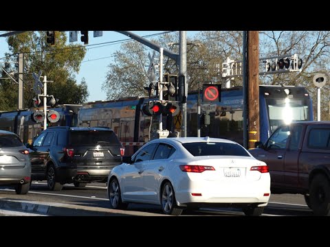 SACRT 406 Light Rail Through Nimbus Rd. Crossing - Rancho Cordova CA