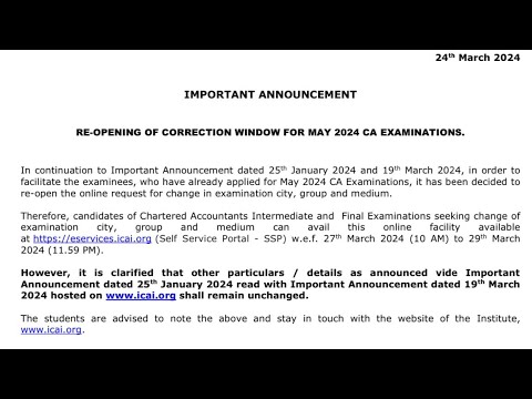 Reopening of Correction window!