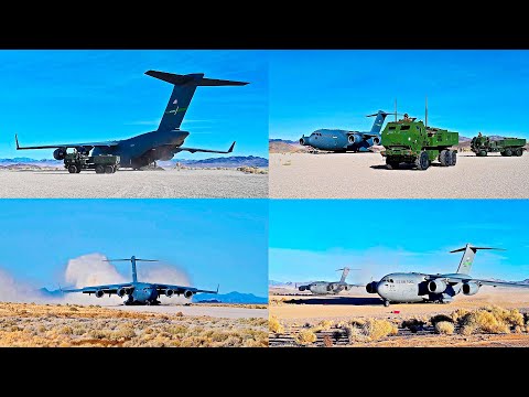 C-17 Globemaster IIIs DEPLOY HIMARS in Nevada Desert Exercise 2024!