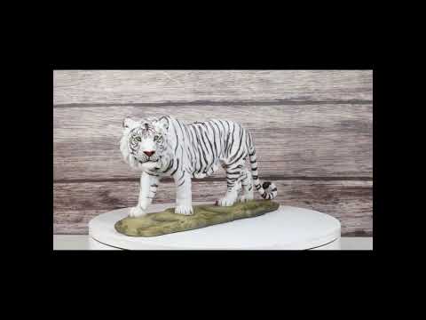 Prowling Fierce Leucistic Winter White Bengal Tiger Figurine 11.25" L