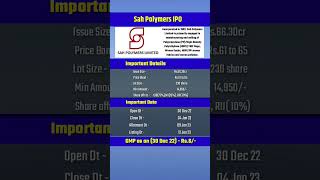 Sah Polymers ipo latest gmp | Sah Polymers IPO Details #ipo #gmp #latestgmp #ipodetails #shorts