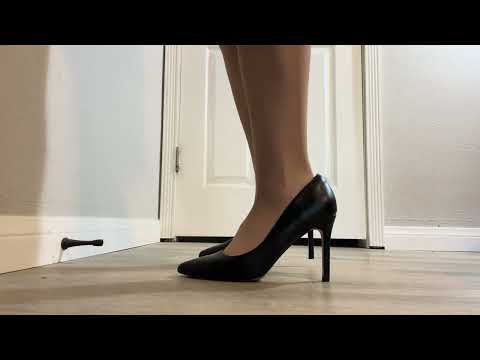 Me Modeling My Tan Wolford Pantyhose Under A Black Dress With Heels