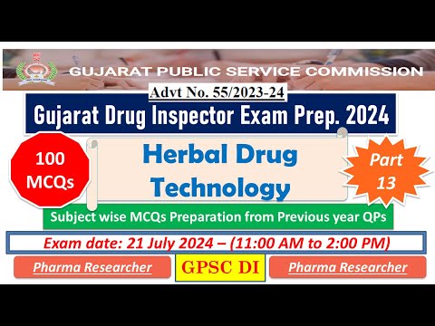 Herbal Drug Technology Gujarat drug inspector exam preparation 120 MCQs 21 July 2024 #gpsc