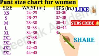 Women's Pant Size Chart | Woman's Jeans Size Chart | Pant Size Chart | #sizechart #justremember