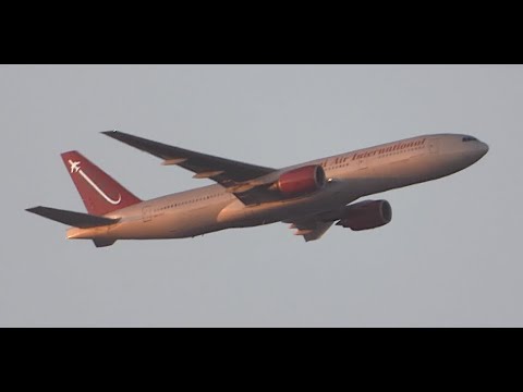 RARE Omni Air International Boeing 777-2U8(ER) N819AX heading out of KSJC (OAE7800)