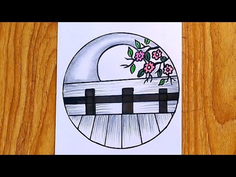 How to draw Beautiful scenery step by step easy | Scenery drawing easy for beginners