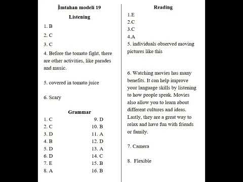 10-11I LISTENING, READING, WRITING, GRAMMAR TESTS (ANSWERS)