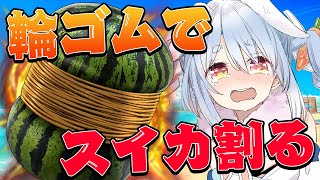 【輪ゴムでスイカ割り】何本で割れるか検証する！！！！！！！！！！！！ぺこ！【ホロライブ/兎田ぺこら】