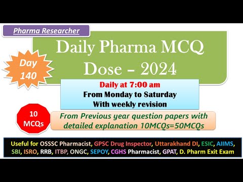 Day 140 Daily Pharma MCQ Dose Series 2024 II 10 MCQs II #exitexam #pharmacist #druginspector #dsssb