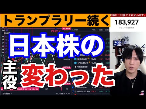 11/7、【トランプラリー】で日本株の動きが変わった⁉日経平均PER16倍で急落。半導体株、ドル円下落が影響。米国株、ナスダックは最高値更新で金融株が強い。トランプ関連大幅高。仮想通貨BTC強い