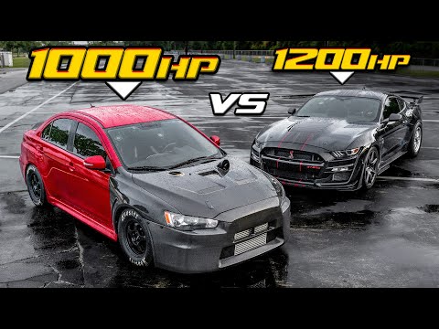 1000+HP EVO X VS 1200HP Shelby GT500 (58PSI 4B11 VS 5.2L Turbo V8)