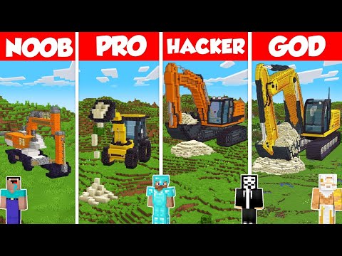 Excavator Car Build Battle Challenge - Noob vs Pro vs Hacker vs God - Minecraft Animation