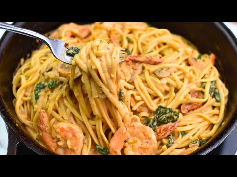 Creamy Garlic Butter Tuscan Shrimp Pasta