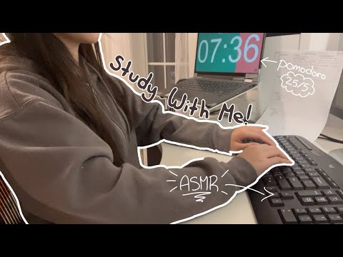 1.5 hrs study with me: keyboard ASMR pomodoro 25/5