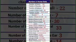 Numbers in Human body || Number of human Teeth || Bones || Muscles || Ribs || Bones in skull