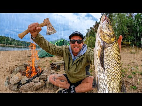 Solo Camping In The Rain - Fishing, Exploring & Cooking Amazing Camp Food