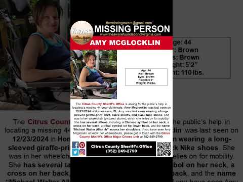 44 YEAR OLD AMY MCGLOCKLIN IS MISSING FROM HOMOSASSA FLORIDA!!!  HELP BRING HER HOME SAFE!!!