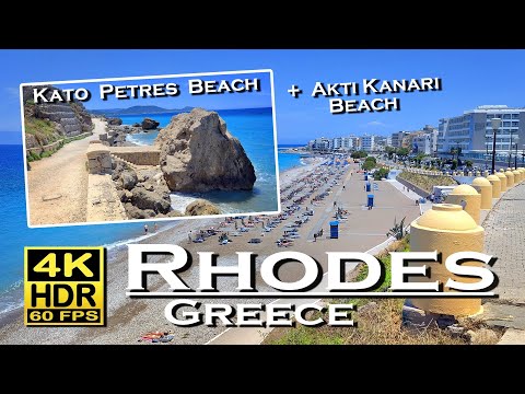 Rhodes Greece, Akti Kanari Beach , Kato Petres Beach Walk 4K 60fps HDR  💖 Best places 👀 walking tour