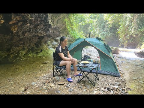 camping near the cliff alone relaxing