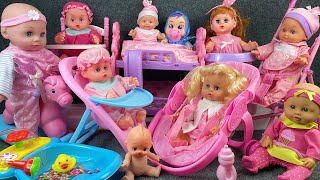 10 Minutes Satisfying with Unboxing Pink Doll Bed Toy,Doll Stroller Collection Set Review Toys ASMR