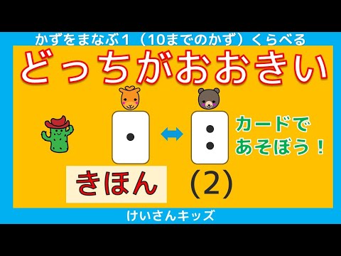 【どっちがおおきい  きほん (2)】かずが大きいのは、どっちかな？大きさくらべ【幼児・子供向け さんすう知育動画】１０までのかず、くらべる、数字に興味を持ち始めたお子様におススメ