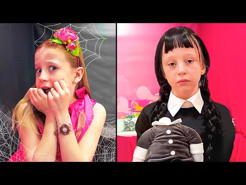 Nastya and Wednesday play funny challenges for kids