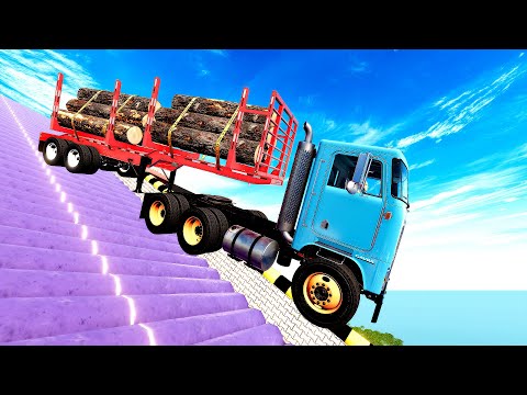 Trucks VS Giant Pipe Stairs Challenge Driver #5 BeamNg Drive