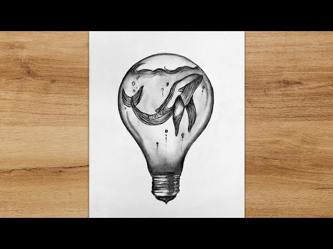 How to Draw a Whale inside Bulb | Creative Meaningful Drawing | Step by Step