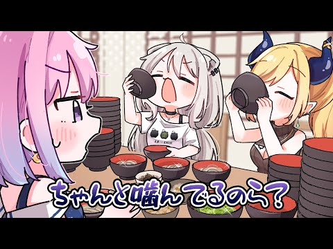 【手描き】大食い2人に衝撃をうけるルーナ【ホロライブ/姫森ルーナ/癒月ちょこ/獅白ぼたん】