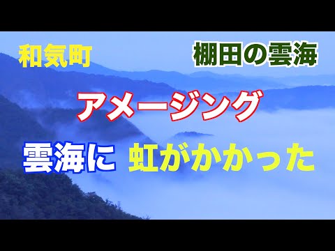 雲海に虹が掛かった！おとぎ話の世界です！棚田が柔らかいヴェールに包まれていました。（制作　宮﨑　賢）