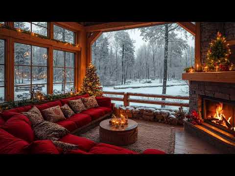 Cozy Christmas Porch Ambience 🎄 Christmas Jazz Playlist 2025 & Crackling Fireplace, Snowfall Sounds