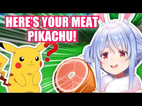 Pekora trying to Feed Meat to Pikachu 【Hololive English Sub】