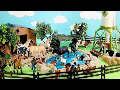 Farm Pond and Country Farm Dioramas for Barnyard Animal Figurines -    Horses Cows