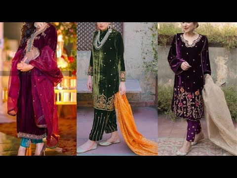 Velvet dress design ideas | Velvet dress color contrast ideas