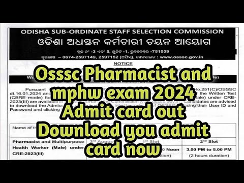 osssc Pharmacist and mphw exam 2024 admit card out