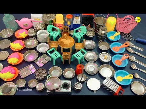 9 minutes satisfying with unboxing hello kitty sanrio kitchen set | Miniature steel kitchen set asmr