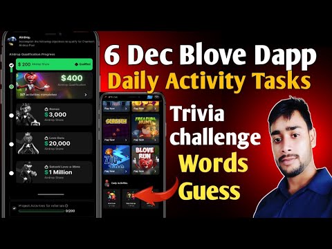 6 Dec Blove Dapp Trivia challenge | BLove Dapp words guess combo today | BLove Dapp daily activity