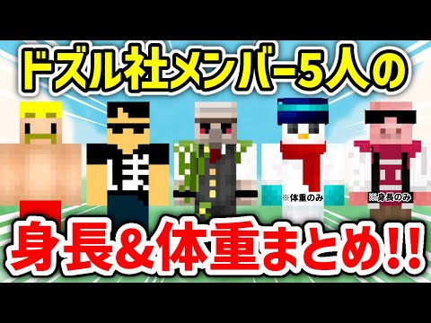 ✂️ ドズル社メンバー５人の身長&体重まとめ5連発！！【ドズル社/切り抜き】