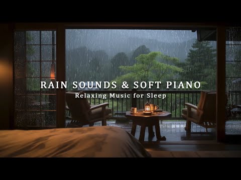 Relaxing Sleep Music with Rain Sounds - Looking the Rain Fall in the Forest from the Bedroom