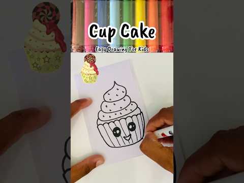 Easy Drawing! Cup Cake Drawing & Painting For Kids! CUTE 🧁 Drawing! How to Draw Cup Cake