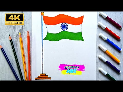 How to draw Indian National Flag | Indian Flag drawing step by step | Easy flag drawing | Kisholoy