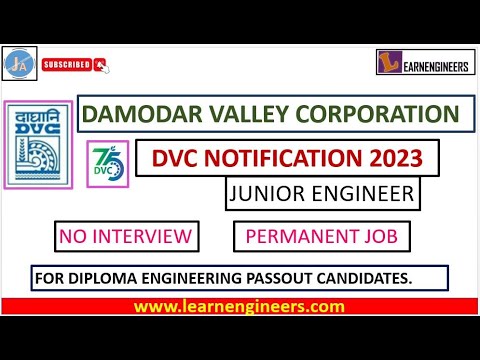 DAMODAR VALLEY CORPORATION (DVC) NOTIFICATION 2023 FOR THE POST OF JR. ENGINEER || FRESHERS ||